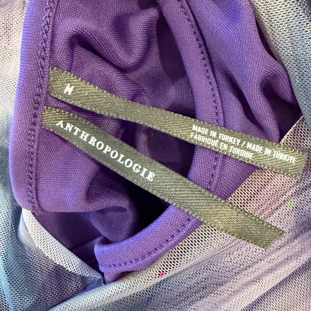 Anthropologie Mesh Top Size Medium Purple Pattern Double Layer Long Sleeve - Picture 11 of 15